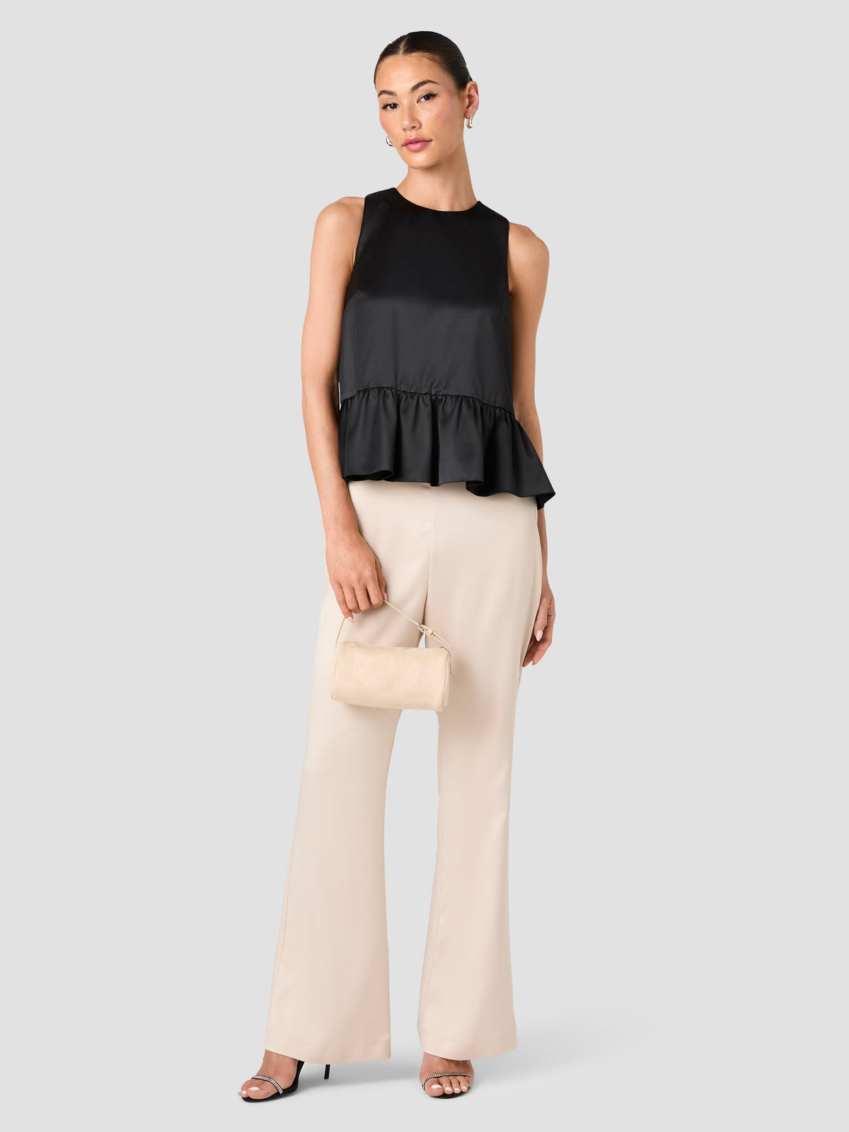 CAREY SATIN SLEEVELESS PEPLUM TOP