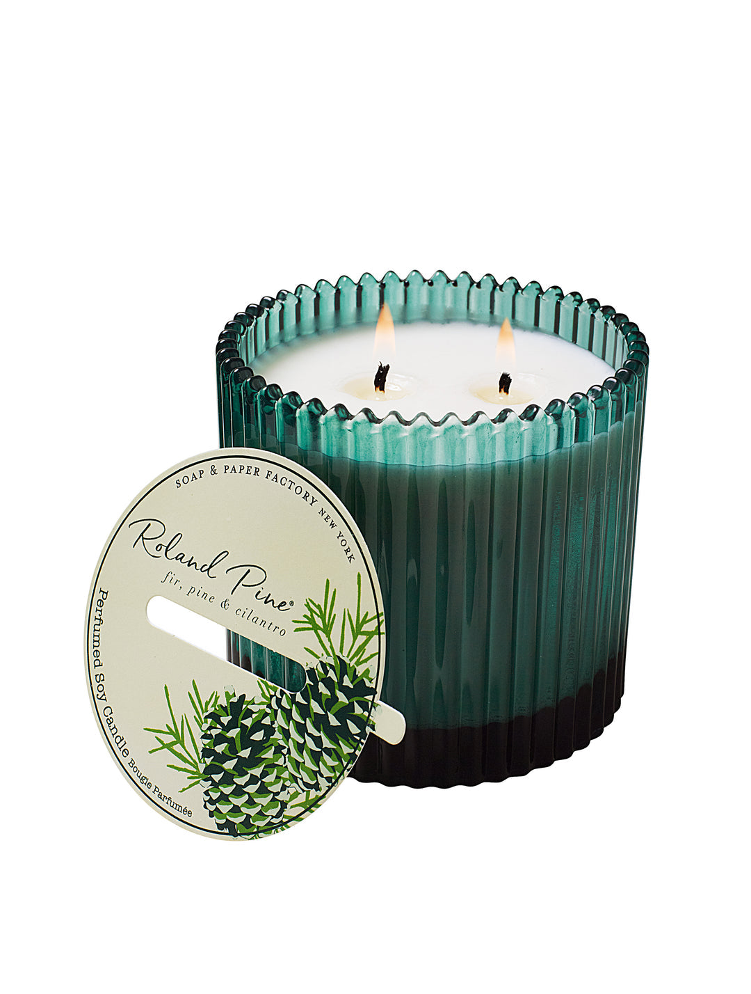ROLAND PINE 2 WICK RIBBED GLASS CANDLE