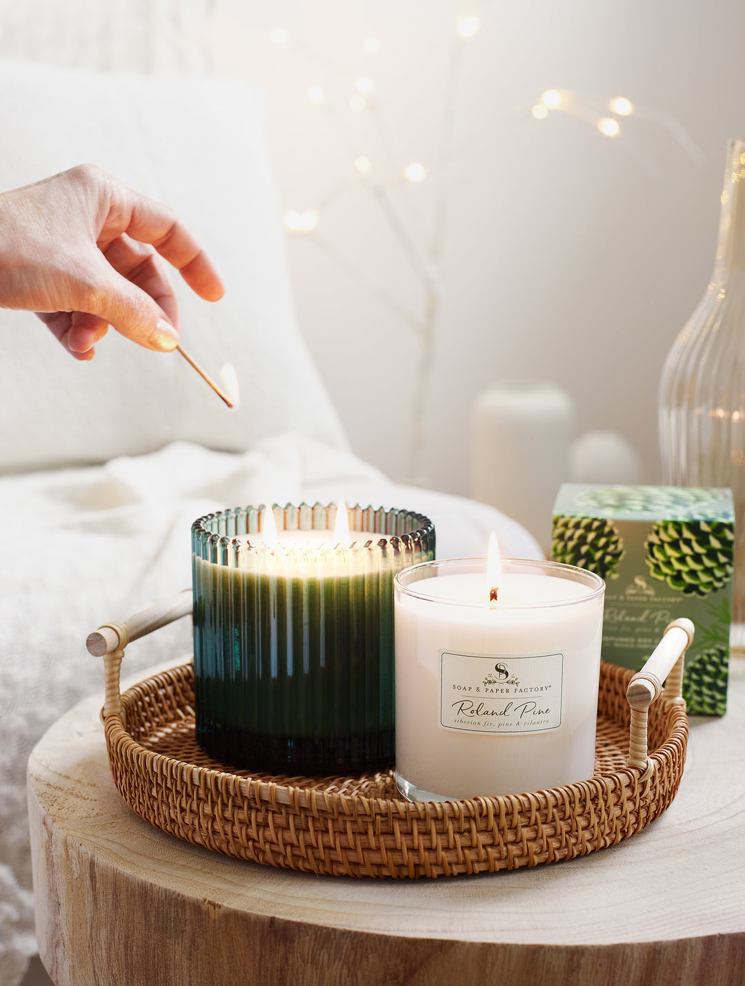 ROLAND PINE 2 WICK RIBBED GLASS CANDLE