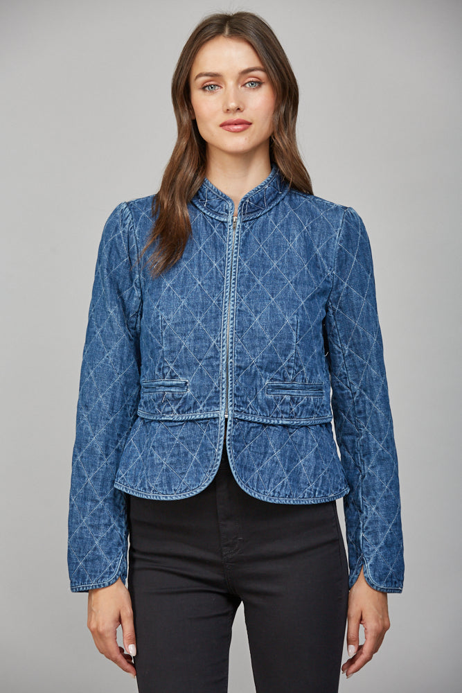 ZIP UP QUILTED DENIM JACKET
