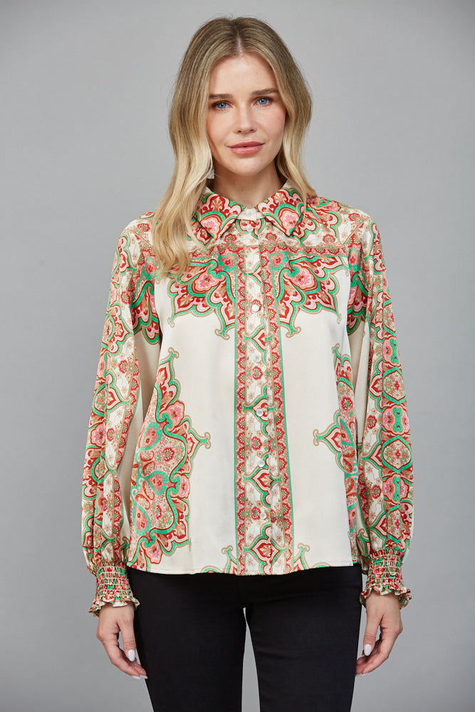 ABSTRACT BORDER PRINT BLOUSE