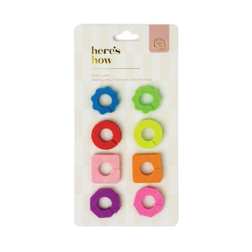 LINK SET 8 FELT DRINK TAGS