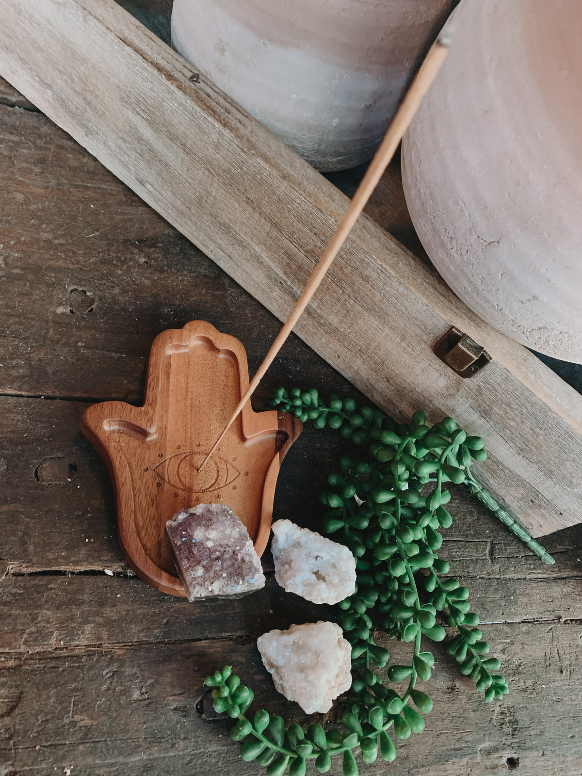 WOODEN HAMSA INCENSE HOLDER