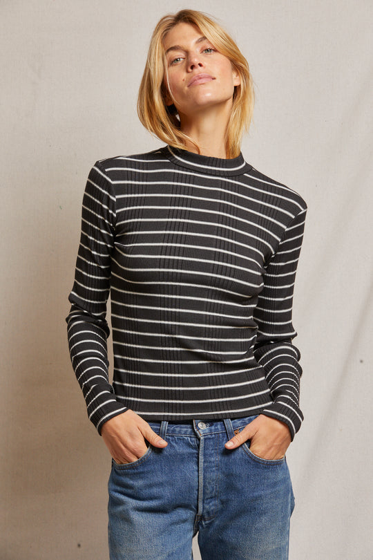 LAURYN STRIPE MOCK NECK LONG SLEEVE