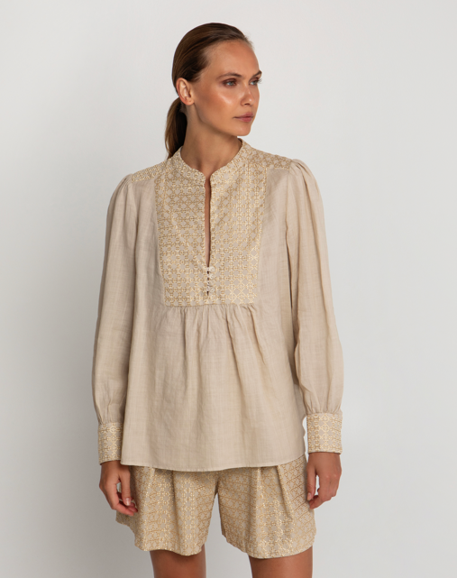 LS SLIT NECK BLOUSE