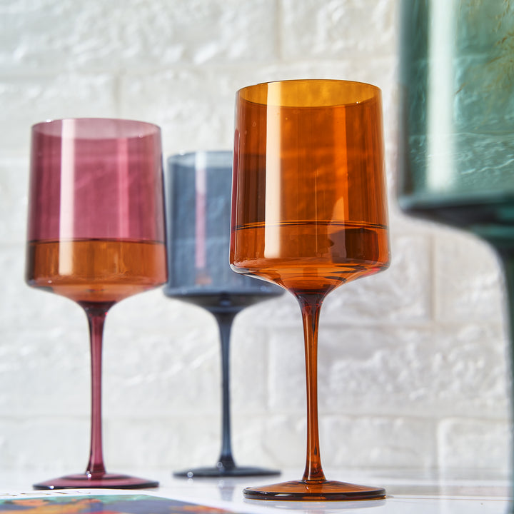 COLORED SQUARE CRYSTAL WINE GLASS SET/4