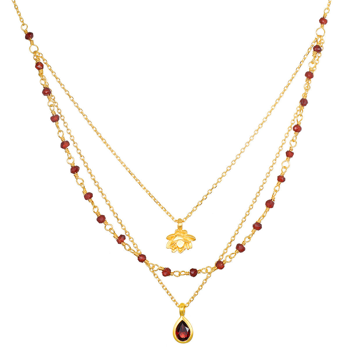 GARNET TRIPLE LAYERED NECKLACE