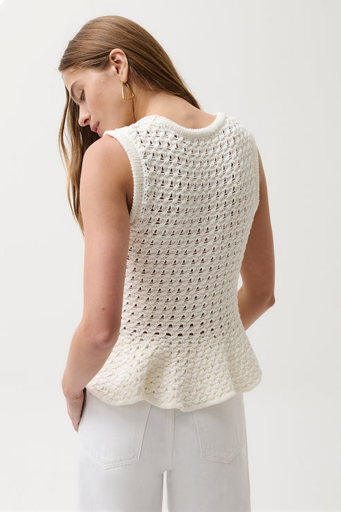 ANNA PEPLUM OPENWORK SWEATER TANK