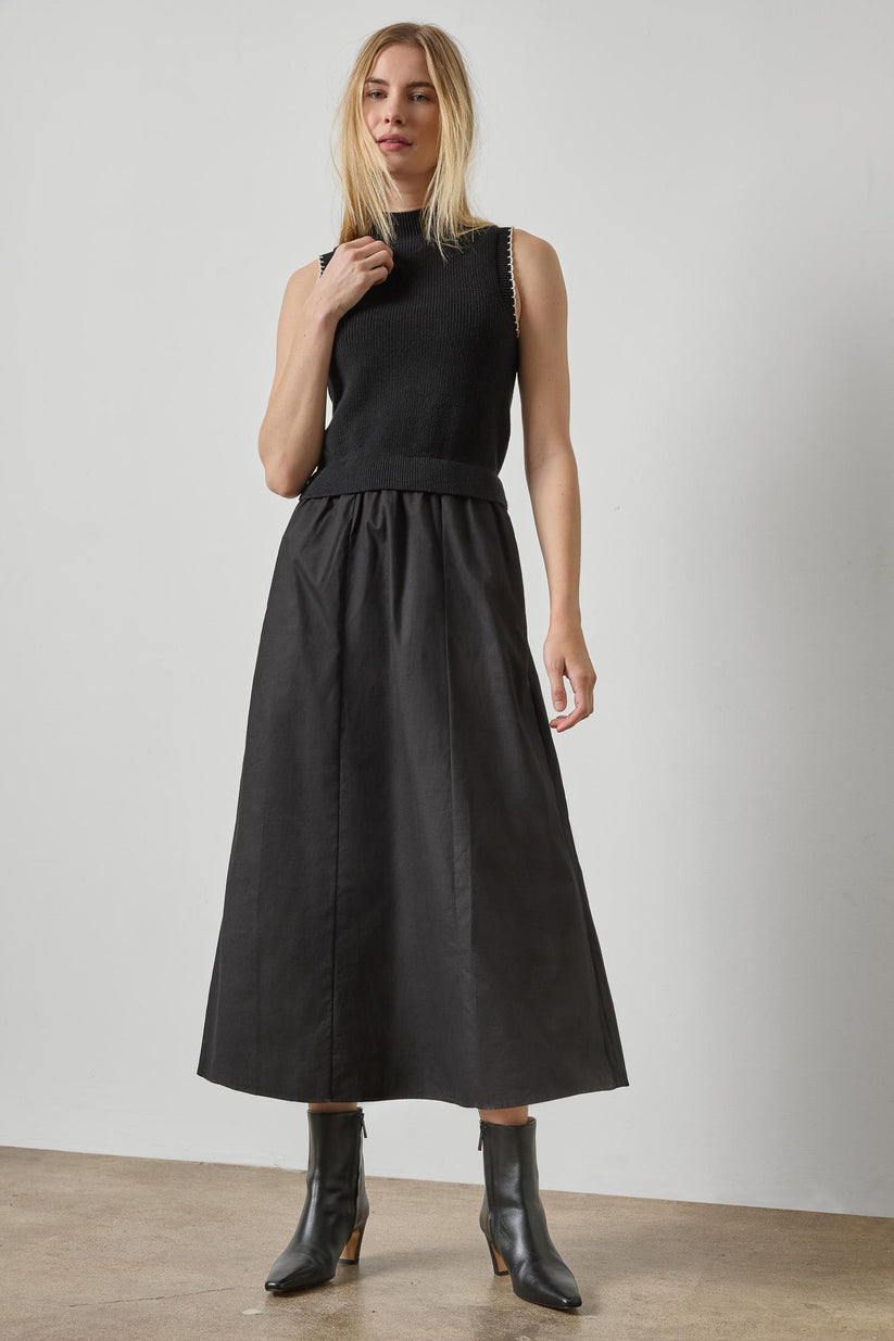 MIXED MEDIA MOCK NECK DRESS