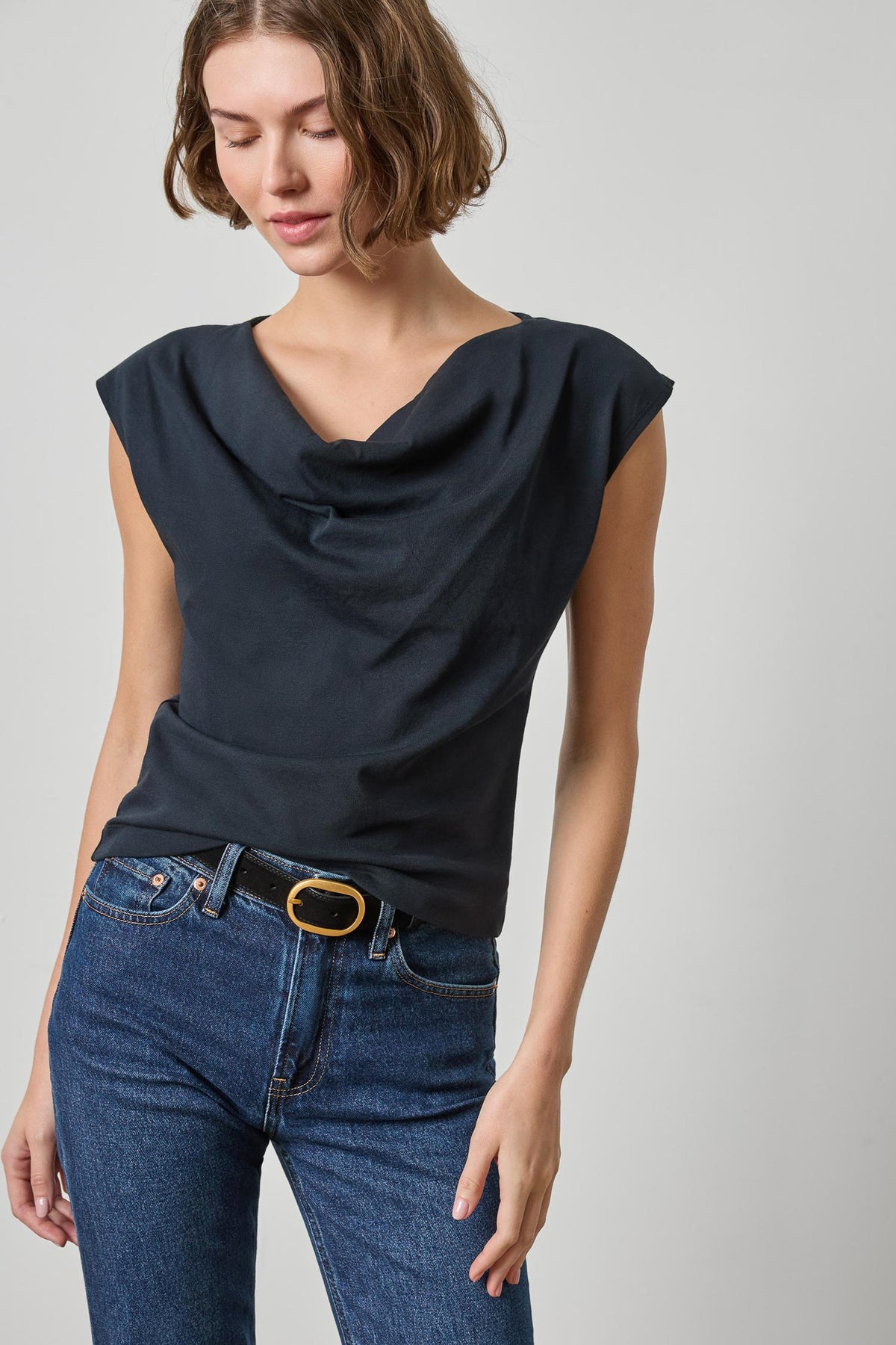 DRAPE NECK WEDGE TOP