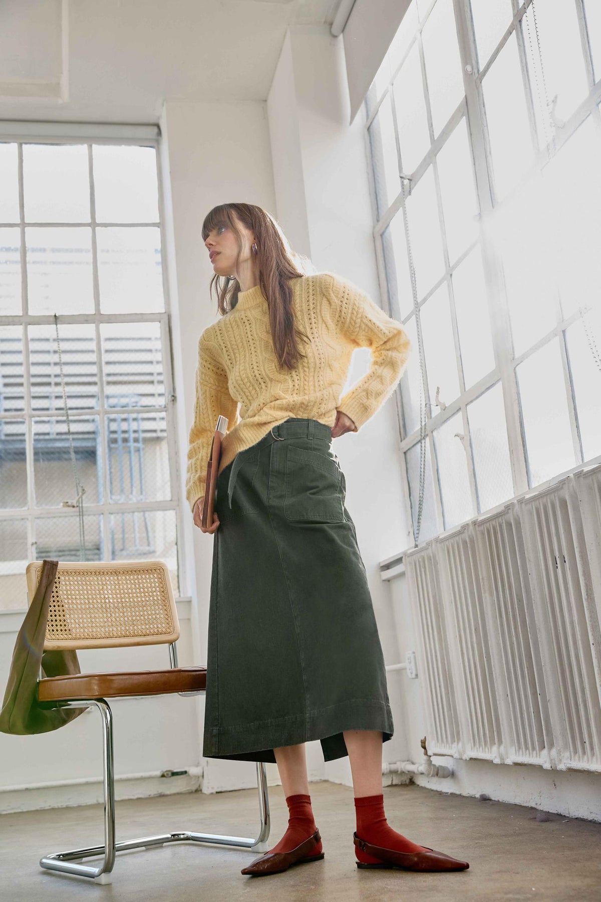 WASHED TWILL UTILITY SKIRT
