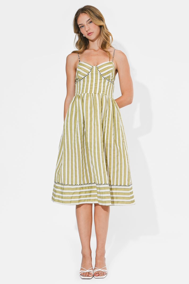 PERLE 2 TONE STRIPED MIDI DRESS