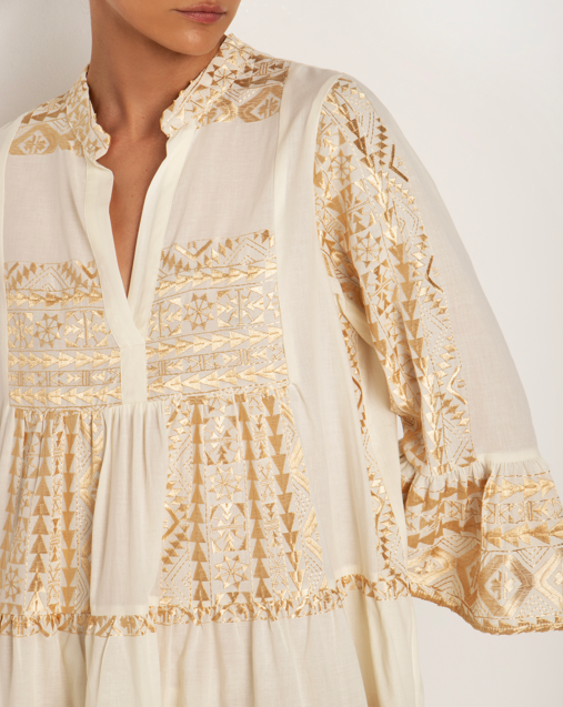 RUFFLE SLEEVE TIERED SHORT DRESS