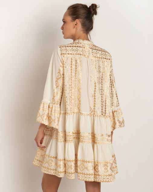 RUFFLE SLEEVE TIERED SHORT DRESS