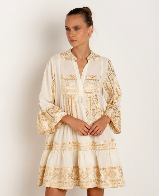 RUFFLE SLEEVE TIERED SHORT DRESS