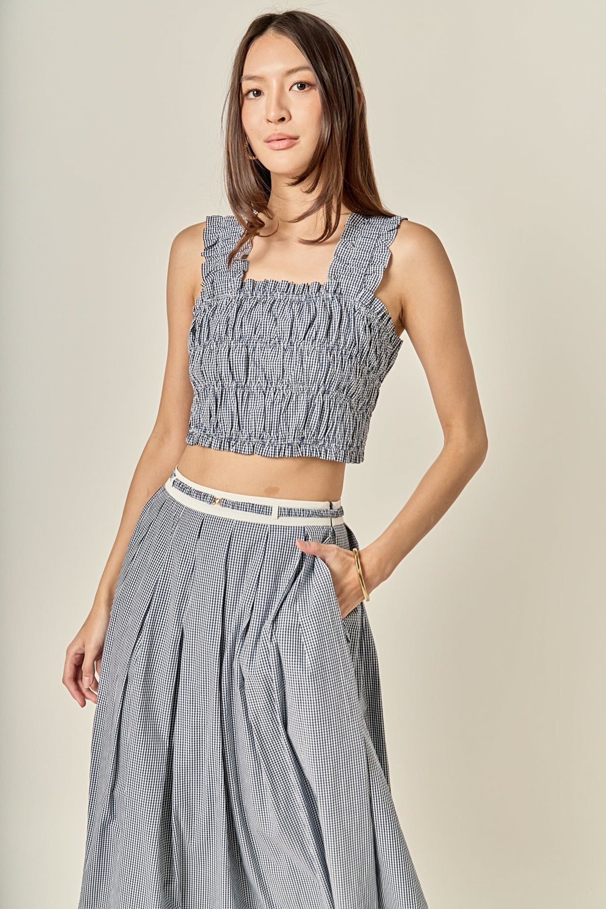 PLEATED PLAID TANK TOP