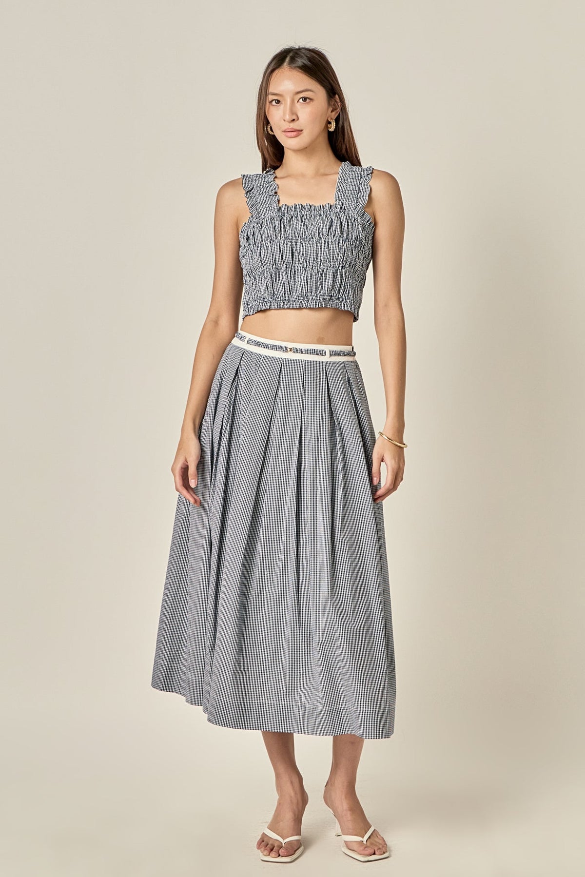 PLEATED PLAID TANK TOP