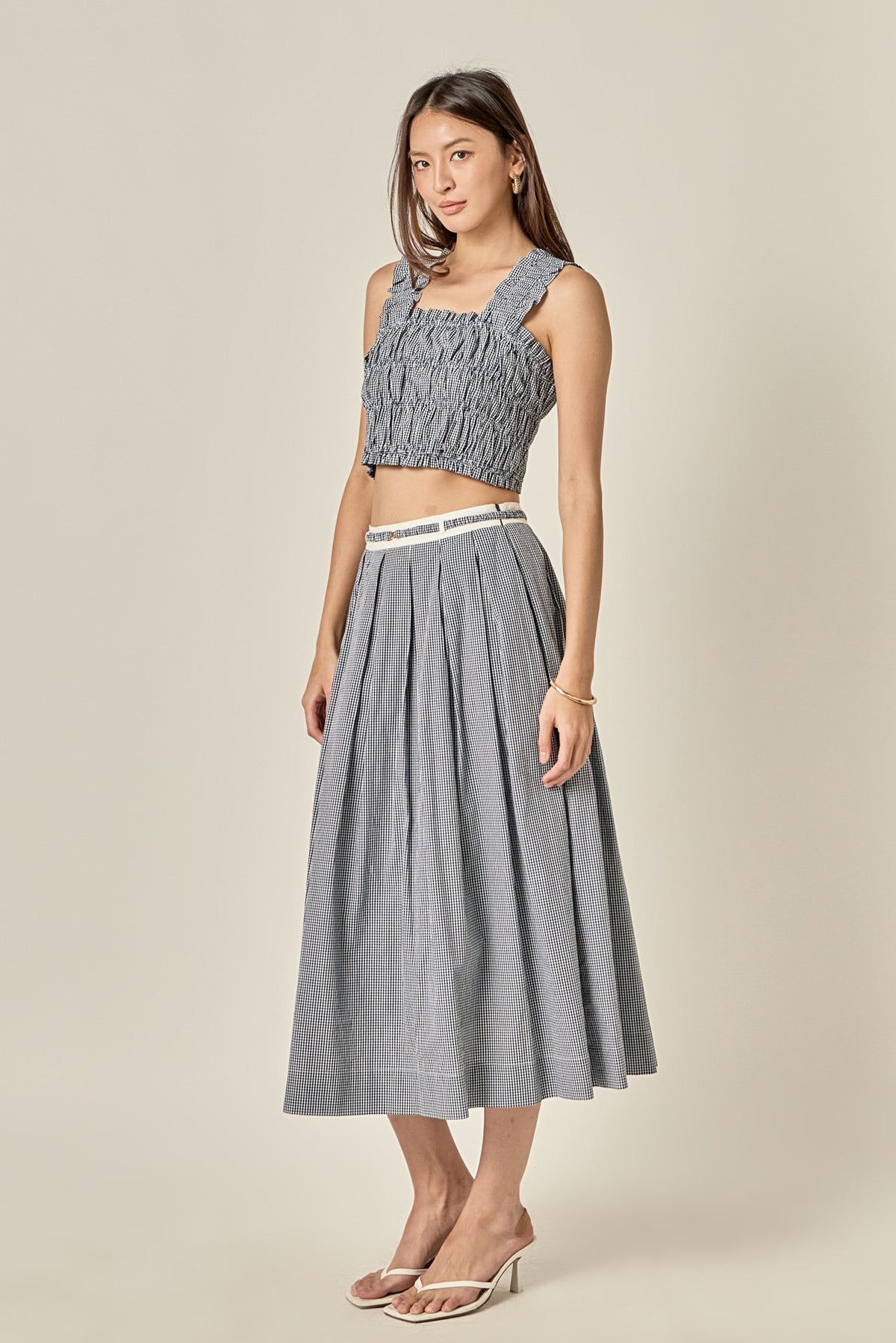 PLEATED PLAID TANK TOP