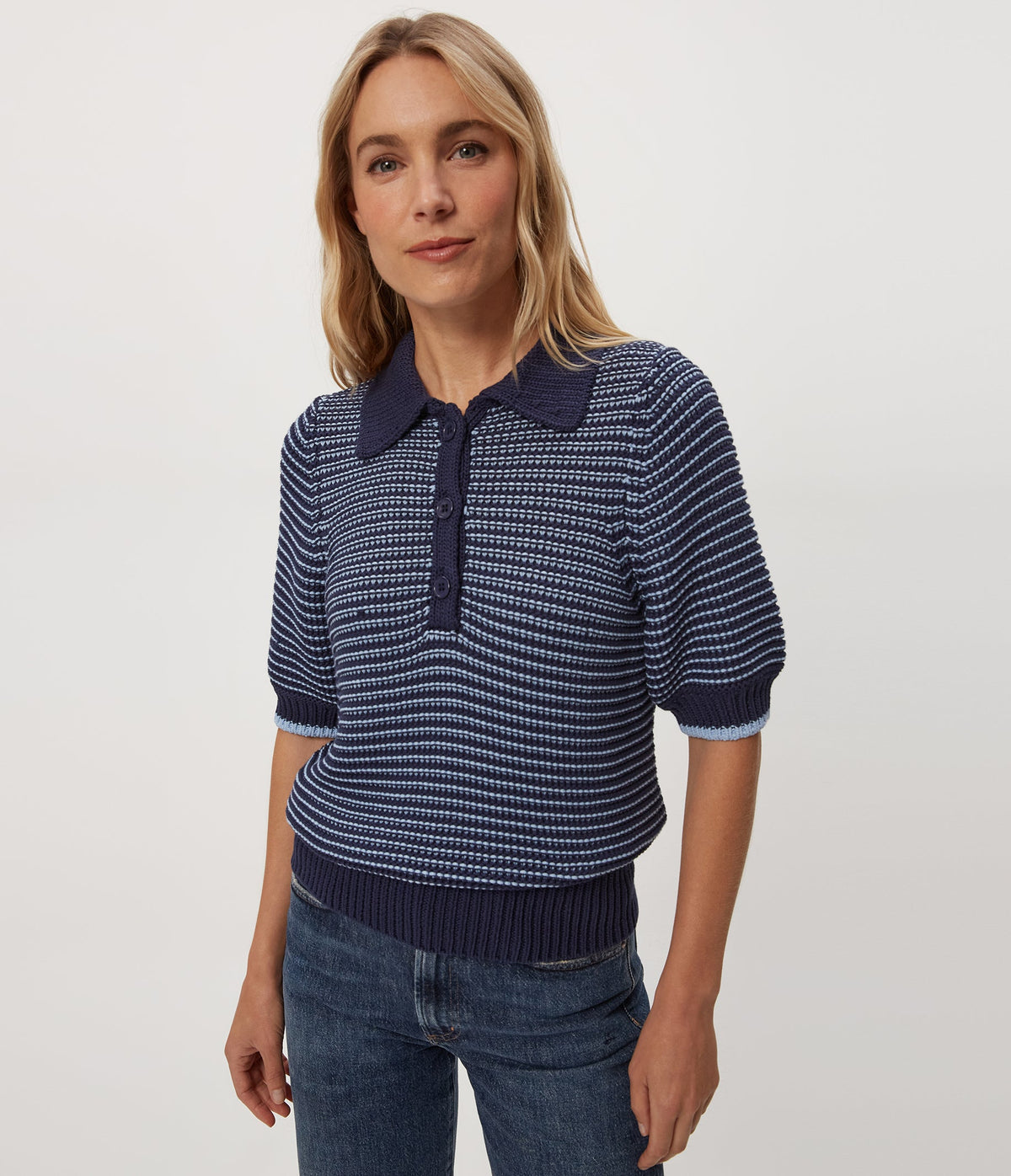 MARLEY TAPE YARN COLLARED PULLOVER