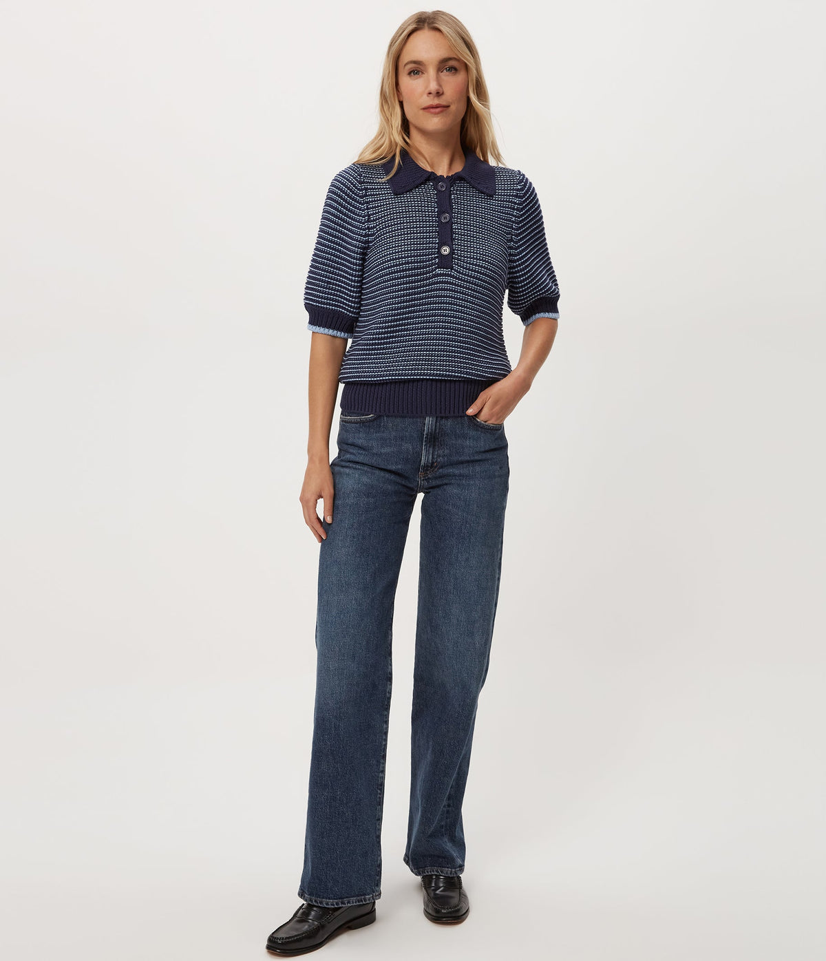 MARLEY TAPE YARN COLLARED PULLOVER