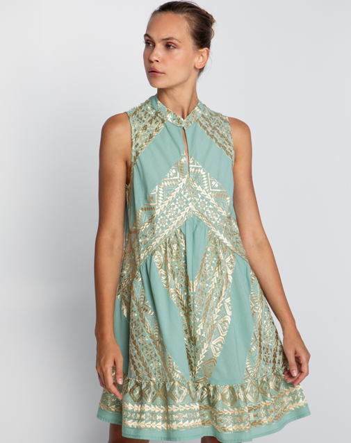 TRIANGLE SHORT SLIT NECK DRESS