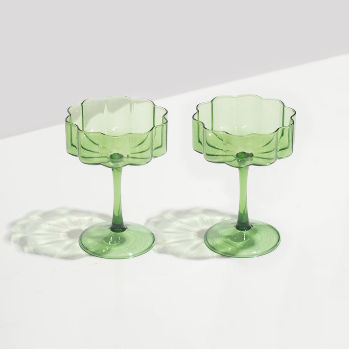 WAVE COUPE GLASSES GREEN SET/2