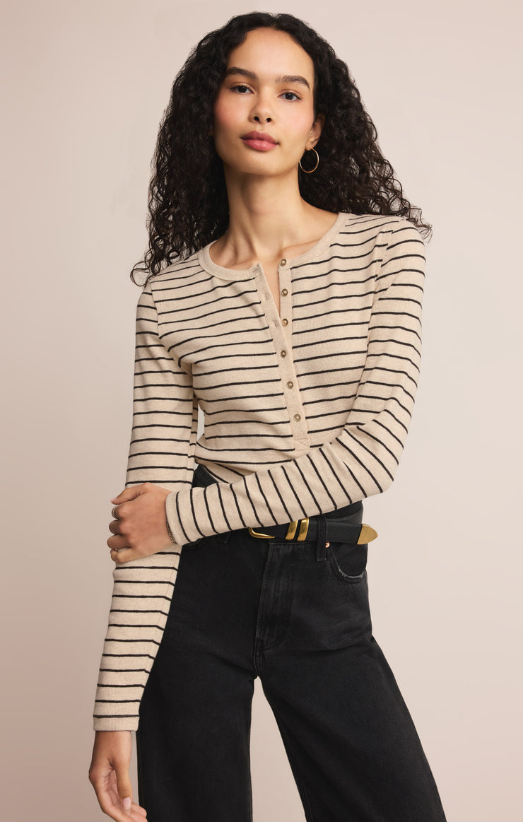 EVE STRIPE HENLEY LS