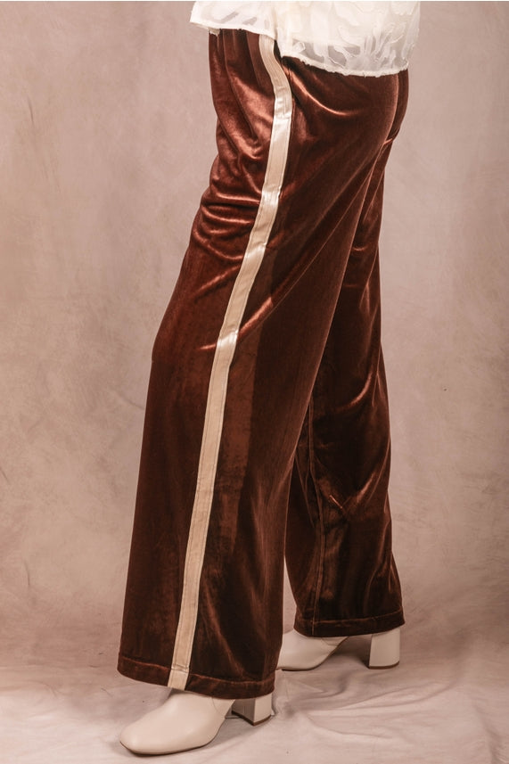 VELVET CONTRAST SIDE STRIPE PANT