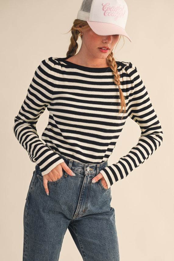 STRIPED BOAT NECK SWEATER