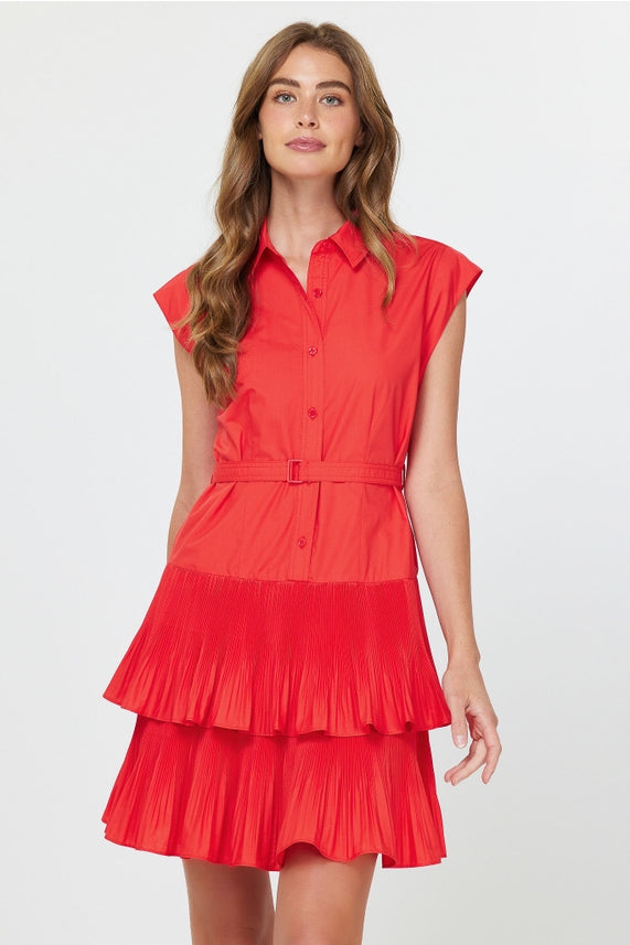 BUTTON DOWN TIERED MINI DRESS