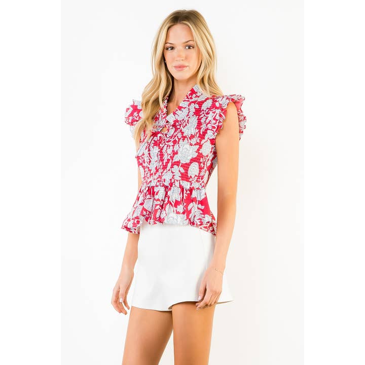 RUFFLED TEXTURE FLORAL TOP