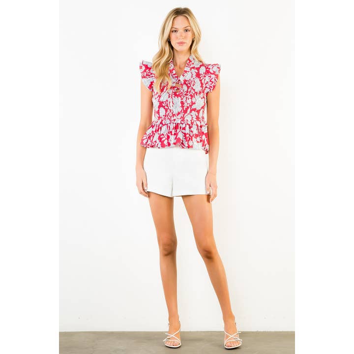 RUFFLED TEXTURE FLORAL TOP