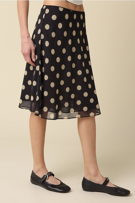 LEILA POLKA DOT MESH MIDI SKIRT