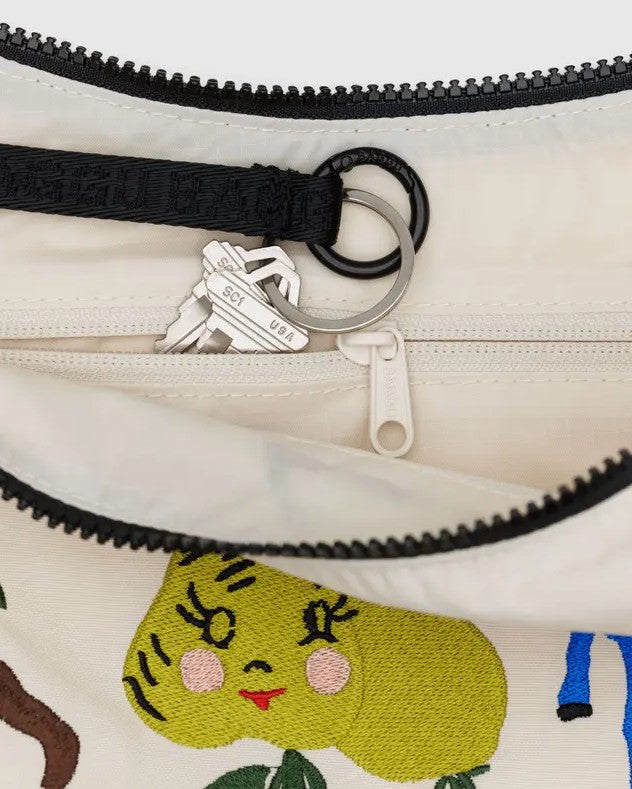 MEDIUM NYLON EMBROIDERED CRESCENT BAG
