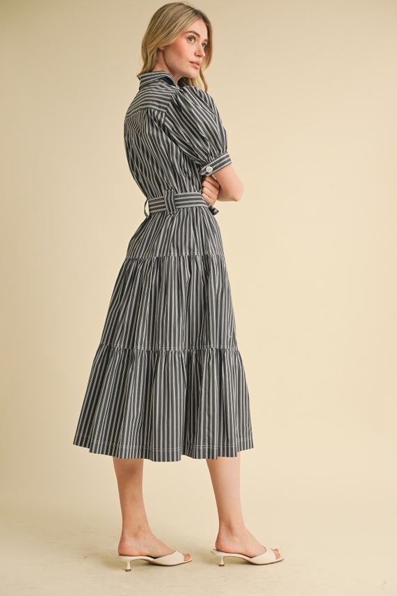 STRIPED SHIRT MIDI DRESS