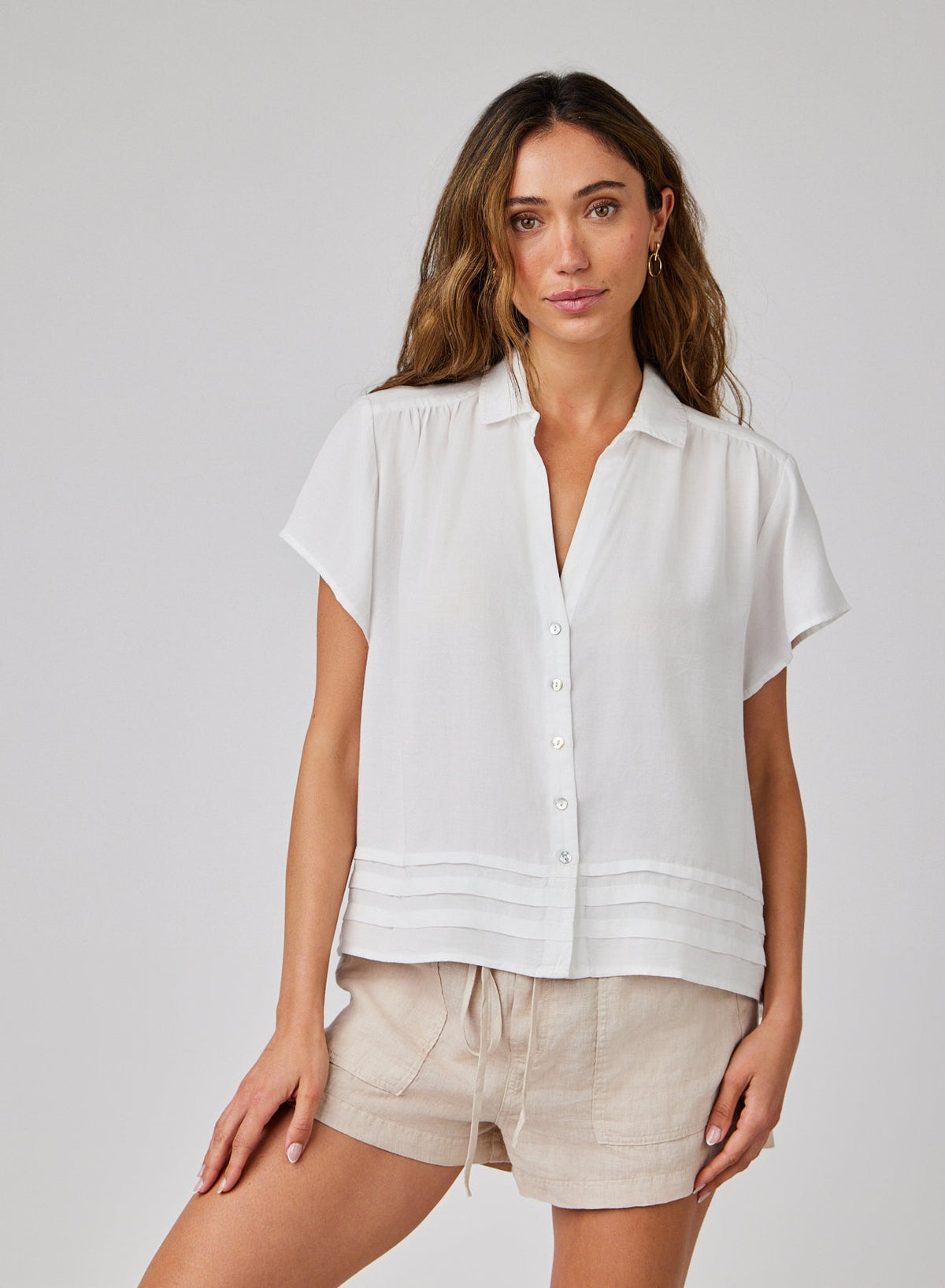 CAP SLEEVE PINTUCK BUTTON DOWN