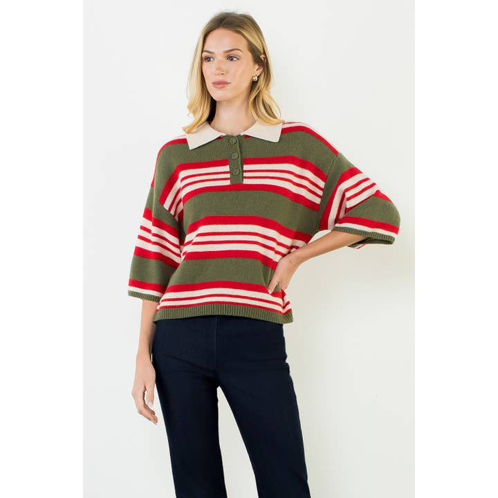 STRIPED COLLARED SWEATER