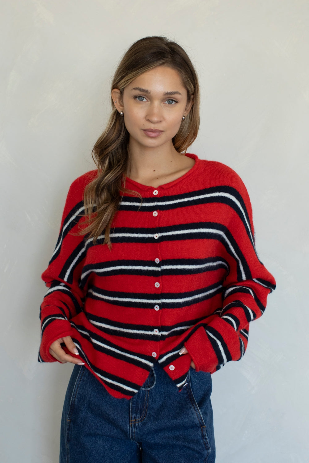 PIPER STRIPED VARSITY CARDI