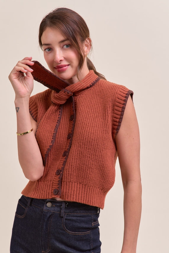 TIE NECK SWEATER VEST