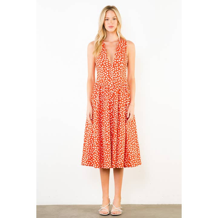 POLKA DOT DEEP V DRESS