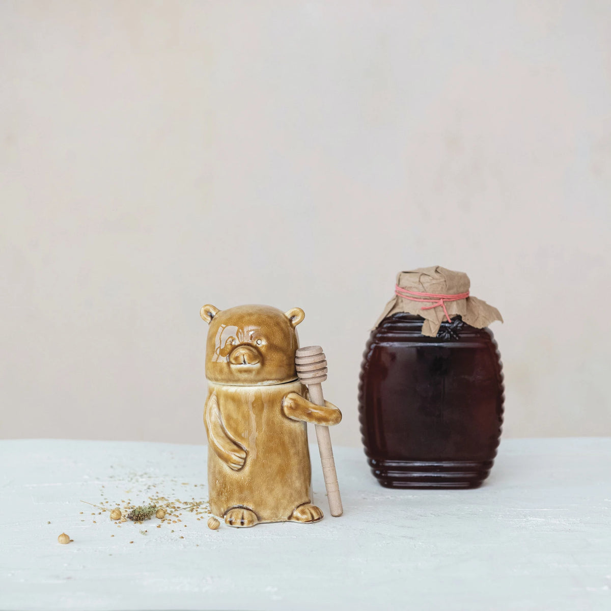 STONEWARE HONEY JAR