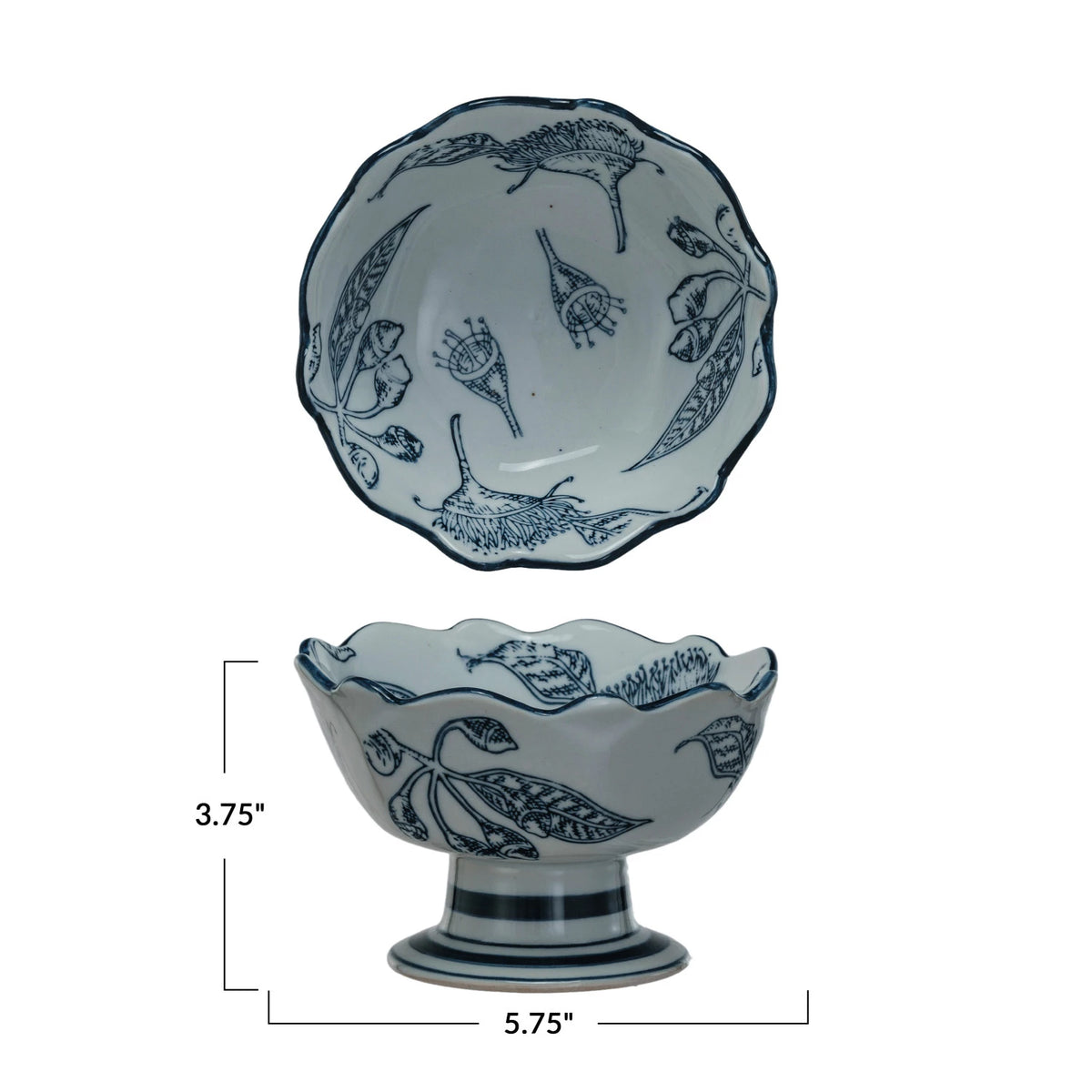 BOTANICAL FOOTED SCALLOPED BOWL