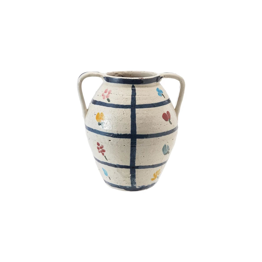 FLOWER/GRID PAINTED URN