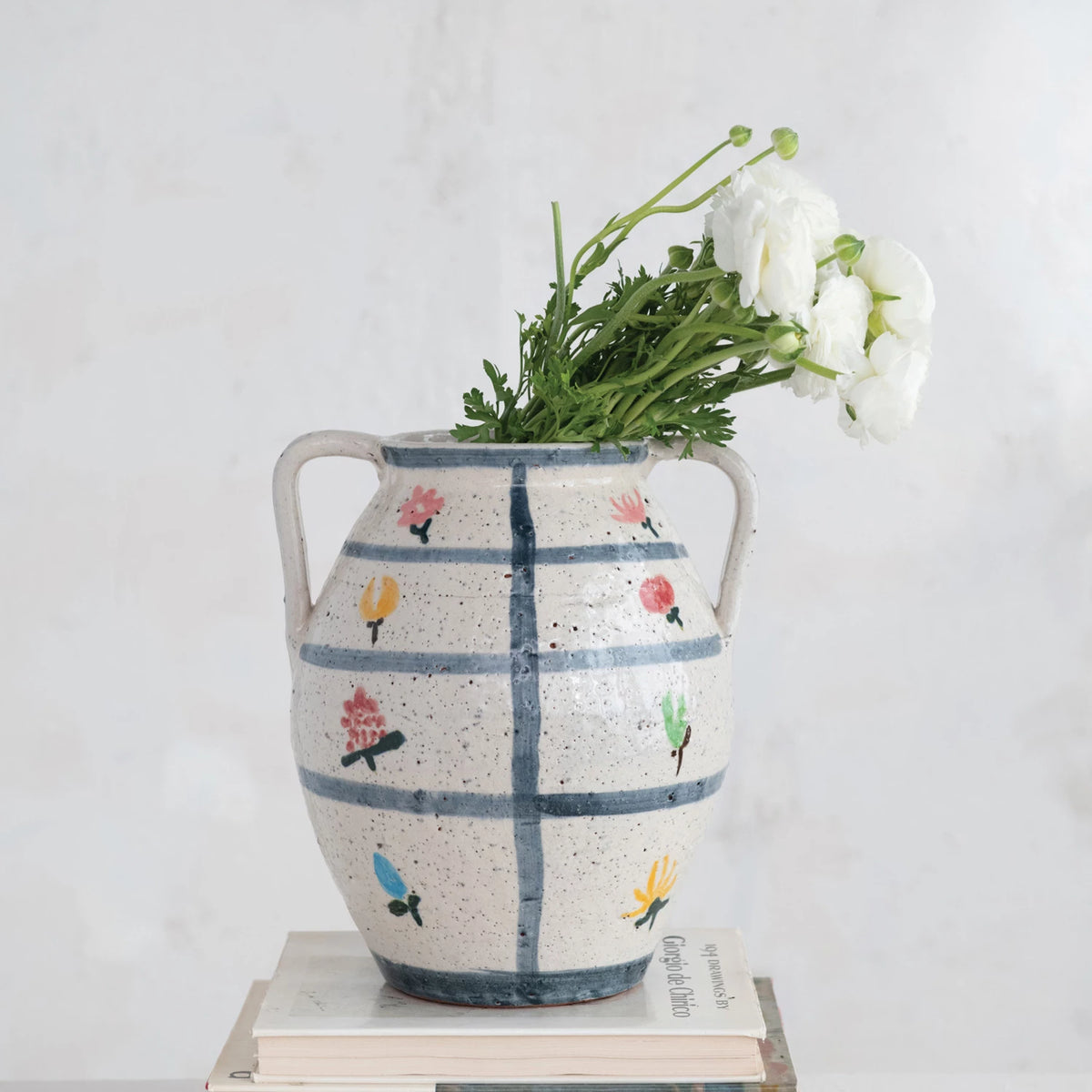 FLOWER/GRID PAINTED URN