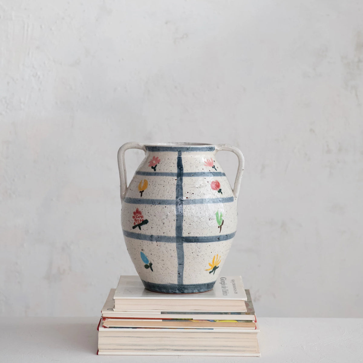 FLOWER/GRID PAINTED URN