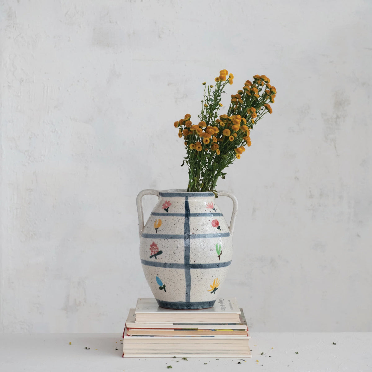 FLOWER/GRID PAINTED URN