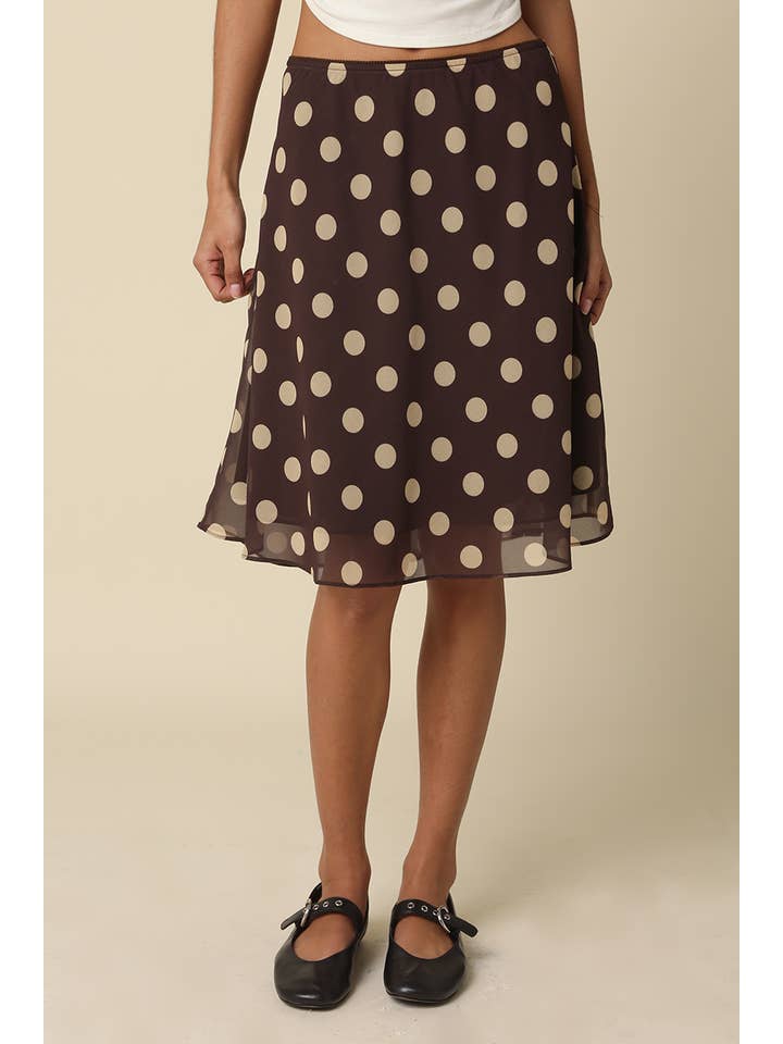 LEILA POLKA DOT MESH MIDI SKIRT