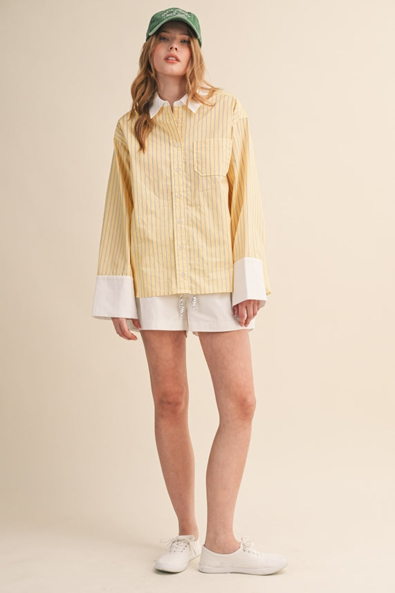 STRIPED WIDE CUFF BUTTON DOWN SHIRT