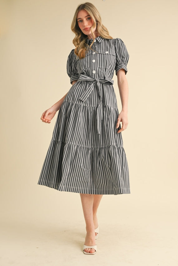 STRIPED SHIRT MIDI DRESS