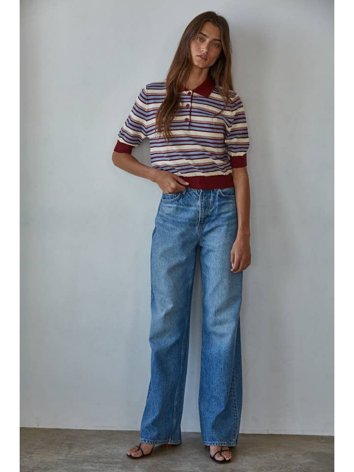 KNIT BUTTON UP COLLAR TOP